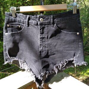 Zara Black "Cut Off" Frayed Jean Shorts Zip Closure  High Waist NWOT Sz 8